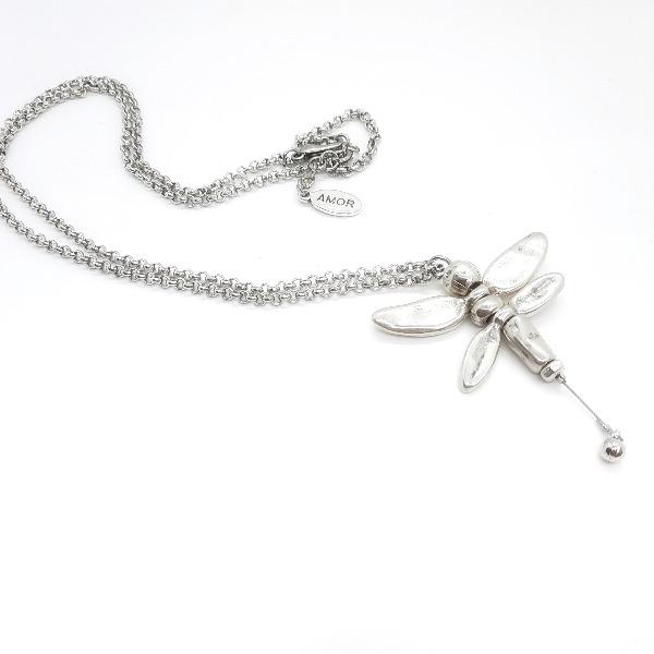 Lange Silber Perlenhalskette - Libellen Odonata Halsketten KOOMPLIMENTS