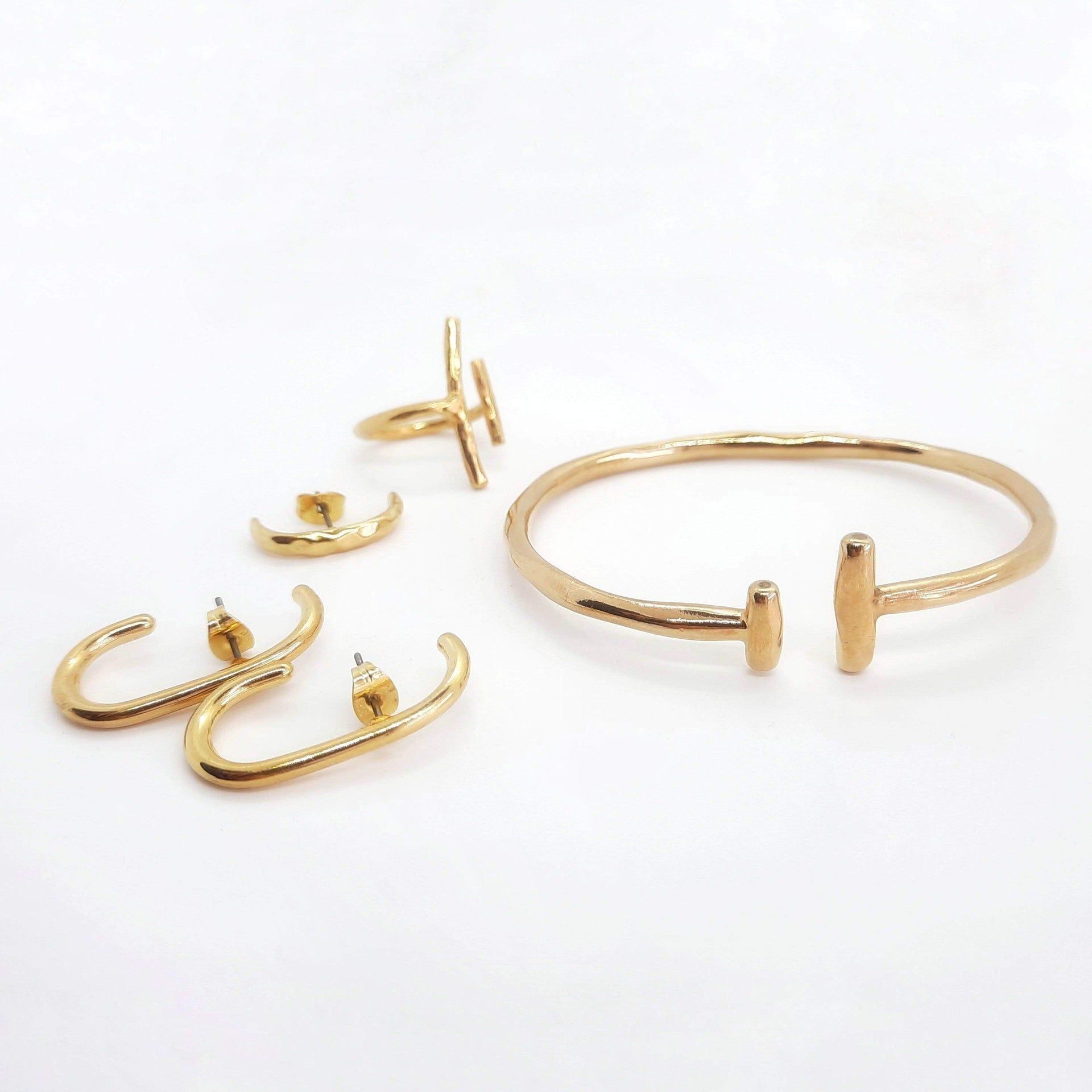 Verstellbarer Armreif - Linien - Gold Armband KOOMPLIMENTS SET Armreif + Ohrringe + Ear cuff + Ring